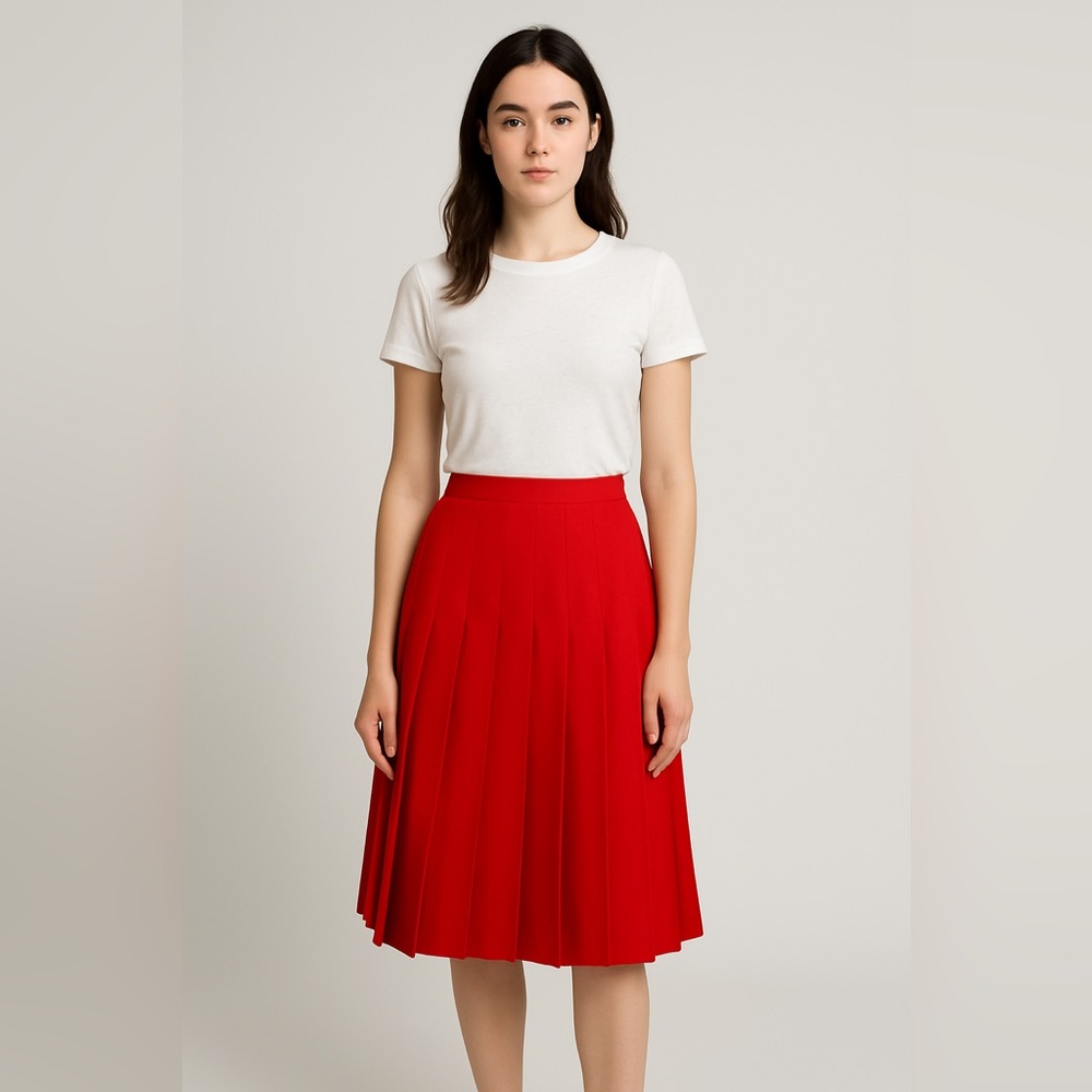 Vintage Talbots 80's Long Wool Pleated Skirt All Seasons - True Red | Size 10